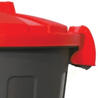 Umweltfreundlicher, runder, roter Clip-Abfalleimer aus recyceltem Kunststoff