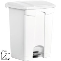 Plastic pedal bins 70L white set of three