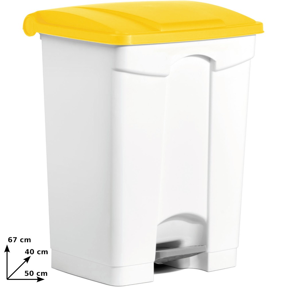 Yellow plastic trash can 70L pedal set of 3