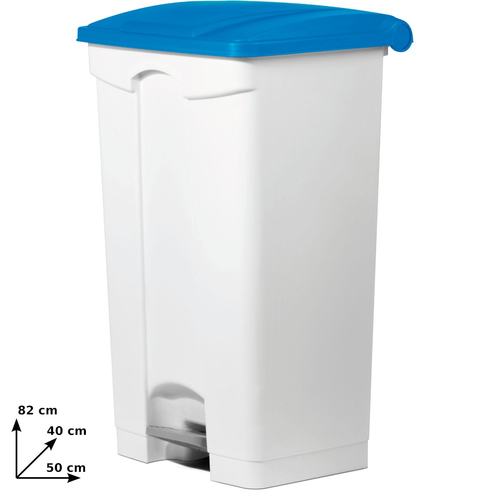 Set of 3 blue 90L trash cans with pedal