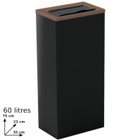 60L brown rectangular trash bin with tri-selective flap