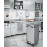 Brushed stainless steel container 70L pedal on casters professional kitchen