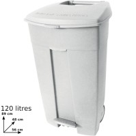 Robust white 120L mobile plastic pedal container