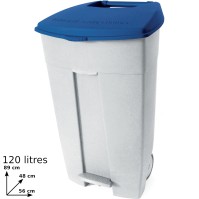 Blaue Pedalbehälter aus Kunststoff, 120 l, 3er-Set