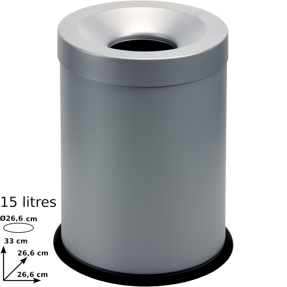 Gray fire-resistant trash can 15L modern elegance office safety