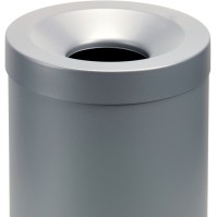 Gray 15L fire-resistant steel trash can with reinforced stability