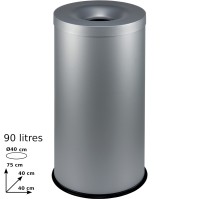 Large 90L fire-proof trash bin, robust, efficient, gray color