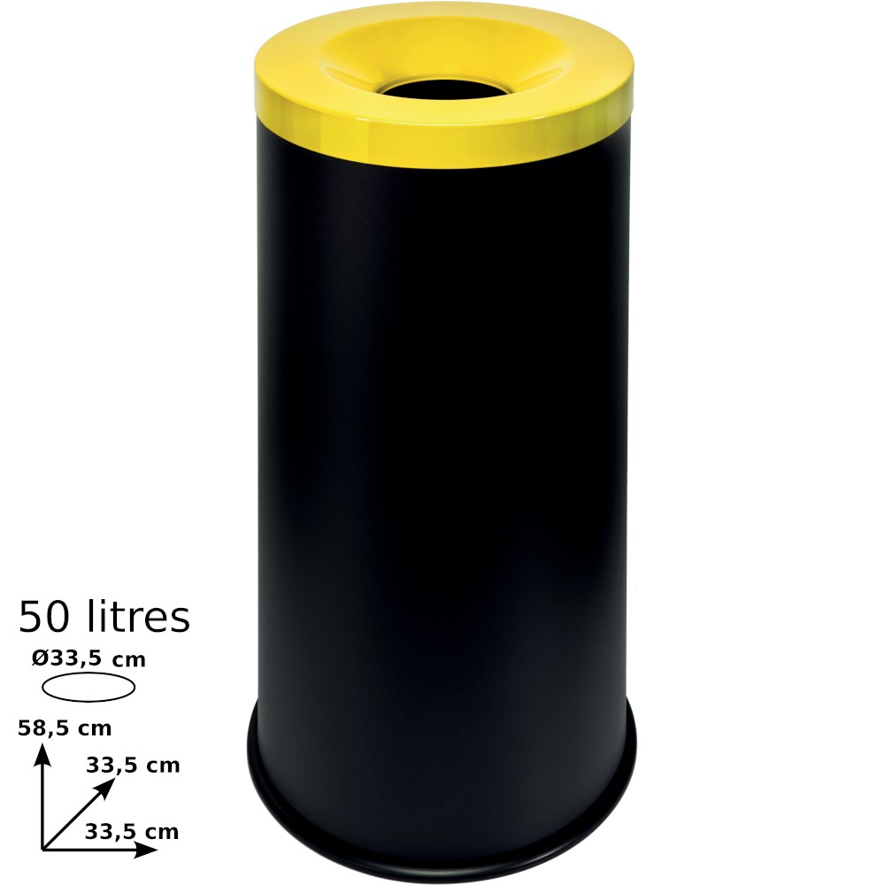 Elegant 50L black yellow fire-resistant tri-selective bin