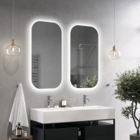 Modern backlit mirror, warm ambiance and customizable features