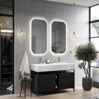 Modern backlit mirror with a warm bathroom atmosphere.