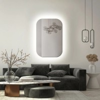 Modern backlit mirror with a warm and multifunctional atmosphere.