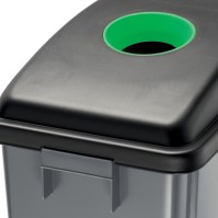 Practical and compact 60L green recycling bin for spaces.