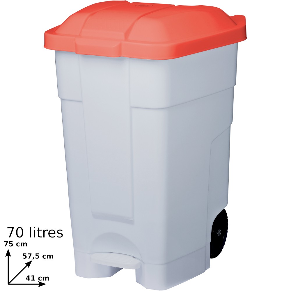 70L white-red mobile plastic container with pedal