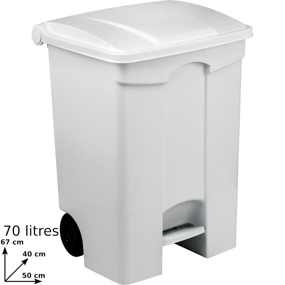 70L mobile container with pedal with white lid set of 3