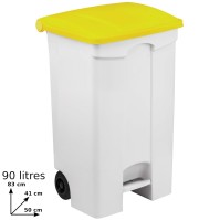 Mobile pedal container 90L yellow lid practical efficient