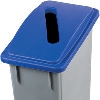 90L gray bin blue lid durable compact paper slot