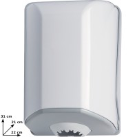 White dispenser for central unwinding roll hand towels