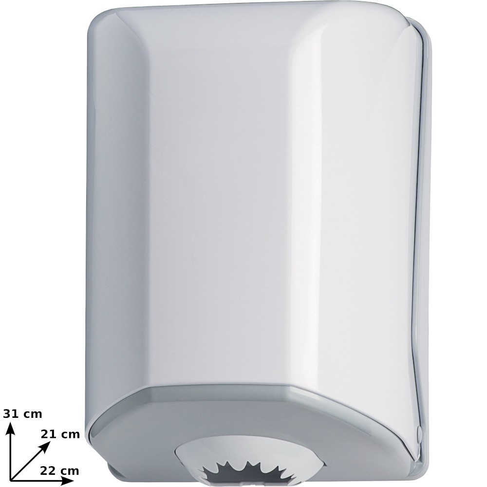 White dispenser for central unwinding roll hand towels