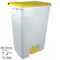 80L weiß-gelber Rollcontainer mit praktischem Pedal