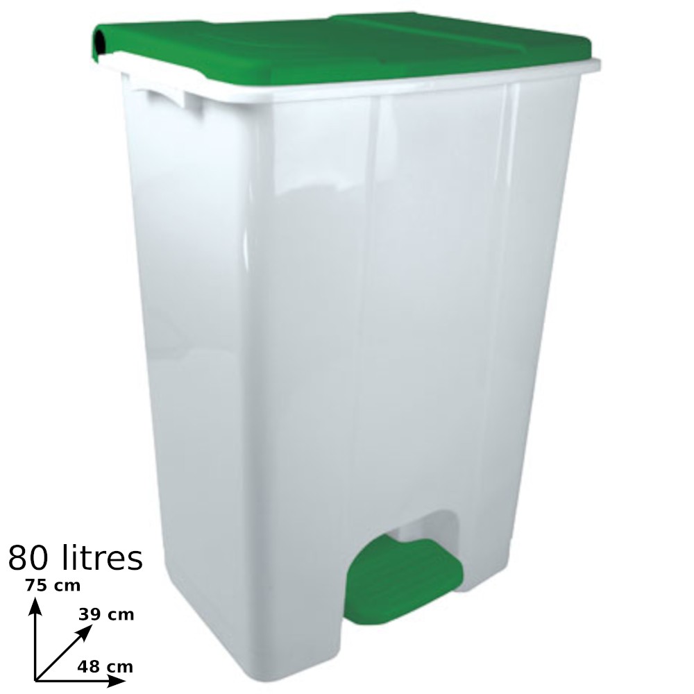 80L weiß-grüner Rollcontainer mit praktischem Pedal.