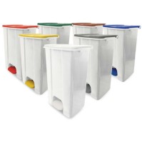 80L weiß-blauer Rollcontainer mit Pedal (3er-Set)