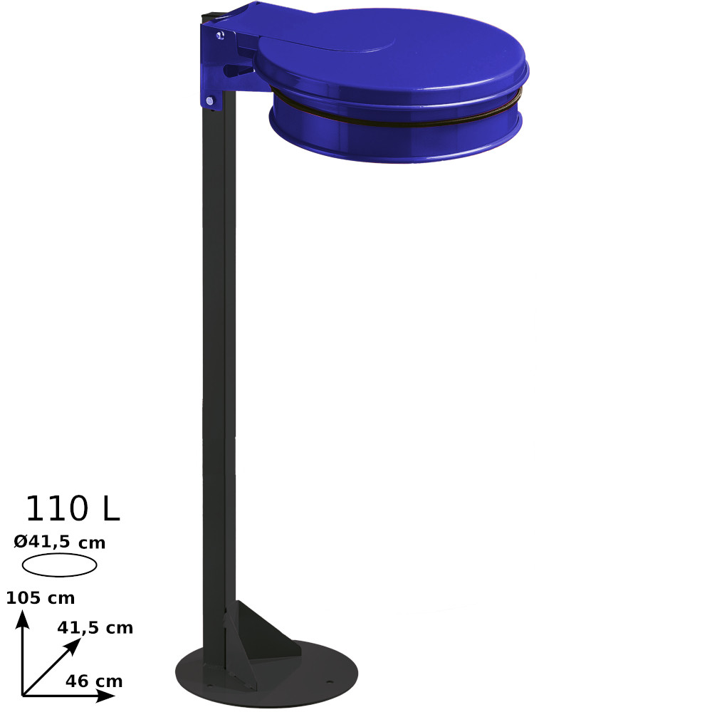 Blue trash bag holder on practical metal base