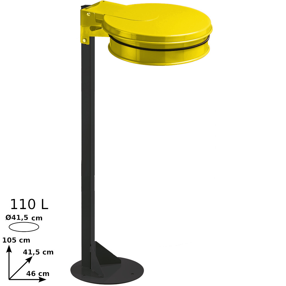 Yellow trash bag holder on functional urban base