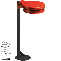 Red trash bag holder on practical and sturdy base