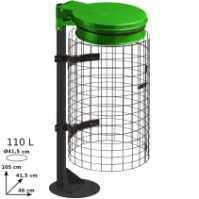 Green trash bag holder on functional integrated grid base