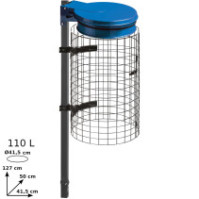 Blue sealable trash bag holder with integrated grid.