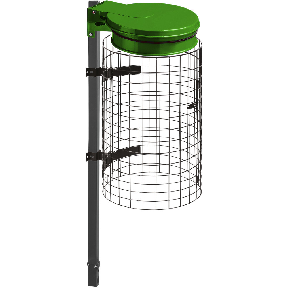 Green sealable trash bag holder with practical integrated grid