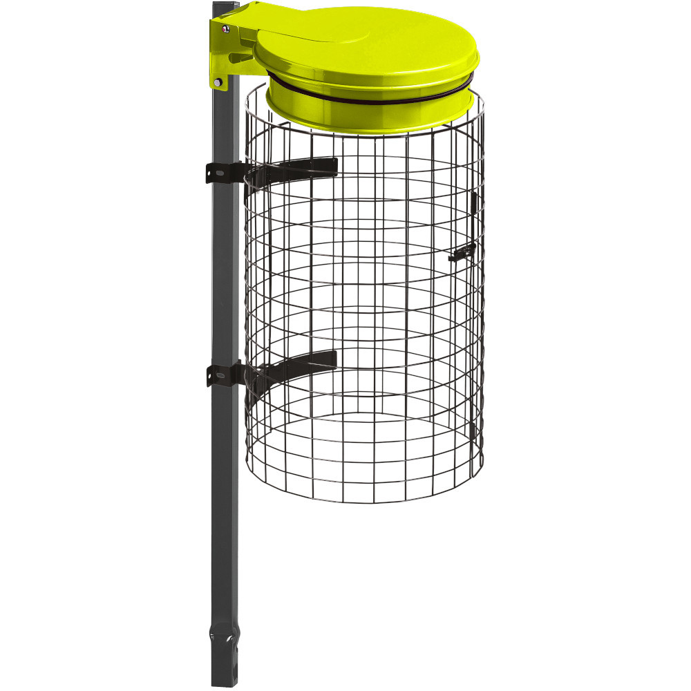 Yellow sealable trash bag holder with integrated grid