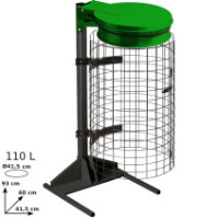 Green trash bag holder with grid for public events