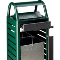 Green anti-vandal trash bin 40L + 8L integrated ashtray