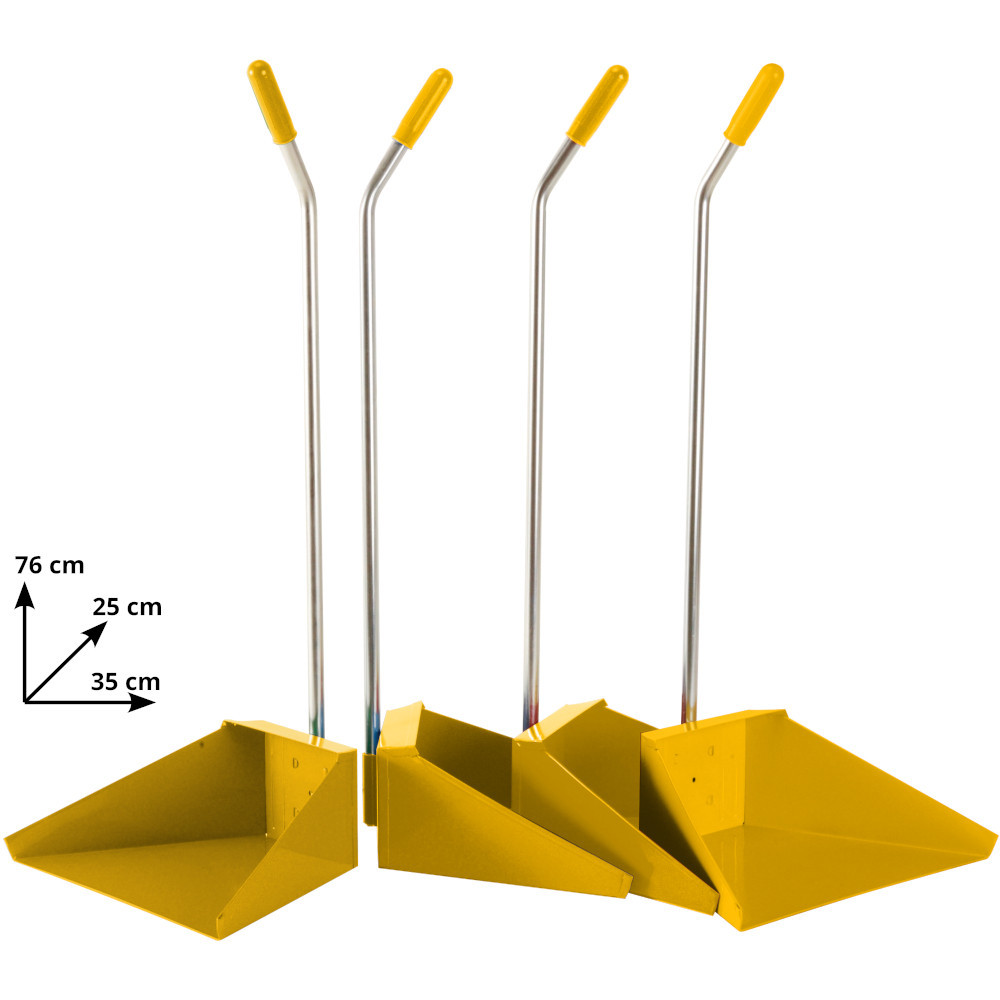 Set of 12 yellow steel industrial waste shovels