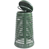 Elegant green trash bag holder for urban waste.