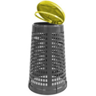 Gray bag holder basket with functional yellow lid