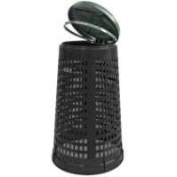 Modern gray trash bin with green lid for bags