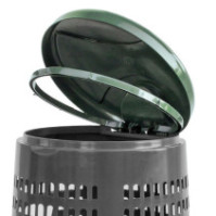 Gray trash can with green lid for bag holder