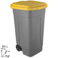 Robust mobile 80L gray-yellow recycled plastic container