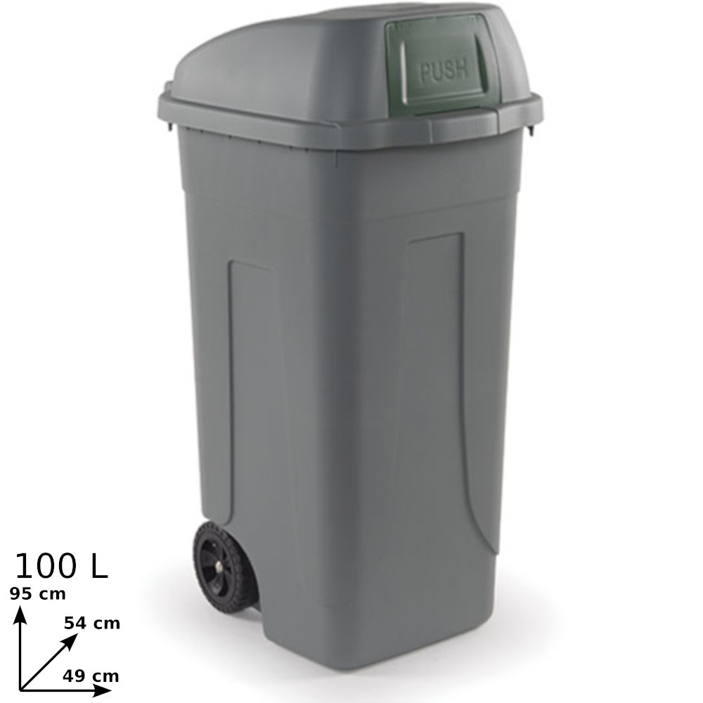 100L tilting hatch container recycled gray-green plastic.