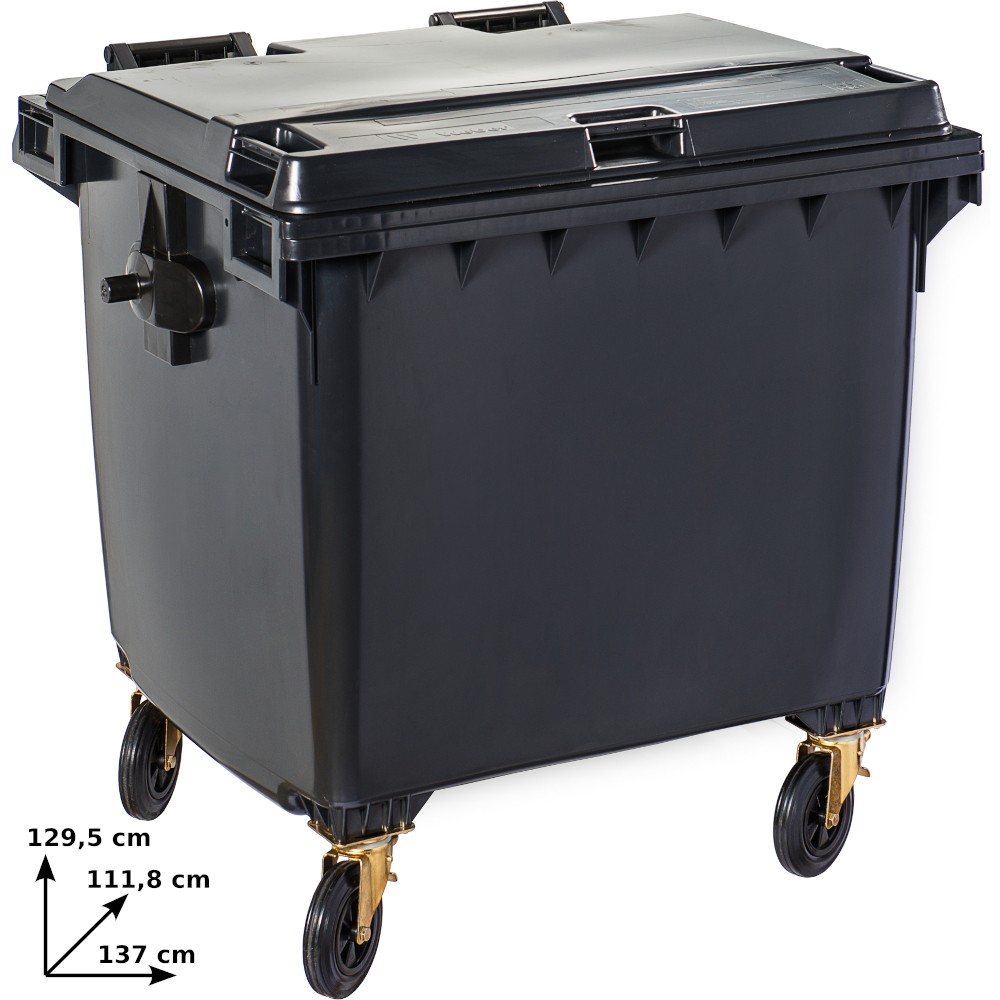 1100-litre black plastic wheeled bin