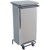 Mobile pedal container with removable door 110 litres shiny stainless steel