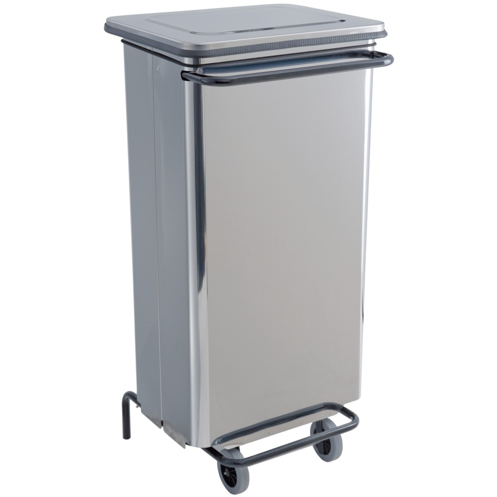 Mobile pedal container with removable door 110 litres shiny stainless steel