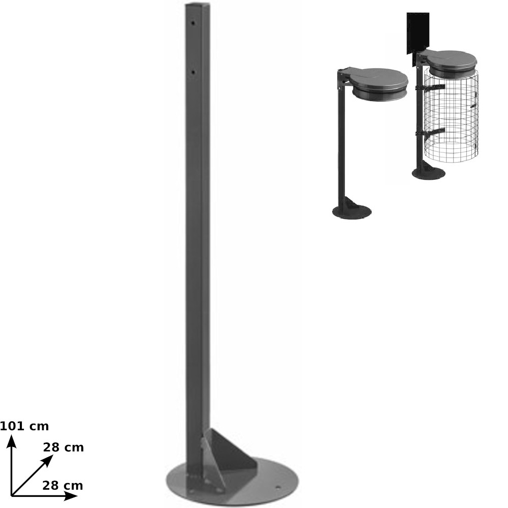 Pfosten auf Sockel zur Bodenbefestigung für Müllsackhalterungen